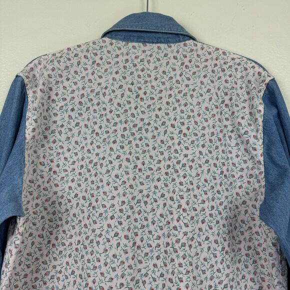Vintage 90s Partners Mervyns Floral Denim Button Down Long Sleeve Top Cotton M - Picture 10 of 14